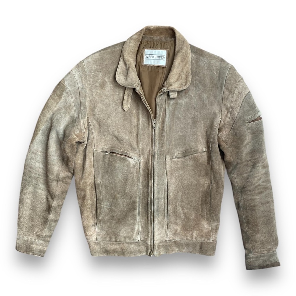 Vintage Weekender Jacket Leather Suede tan size Large zip-up waist-length